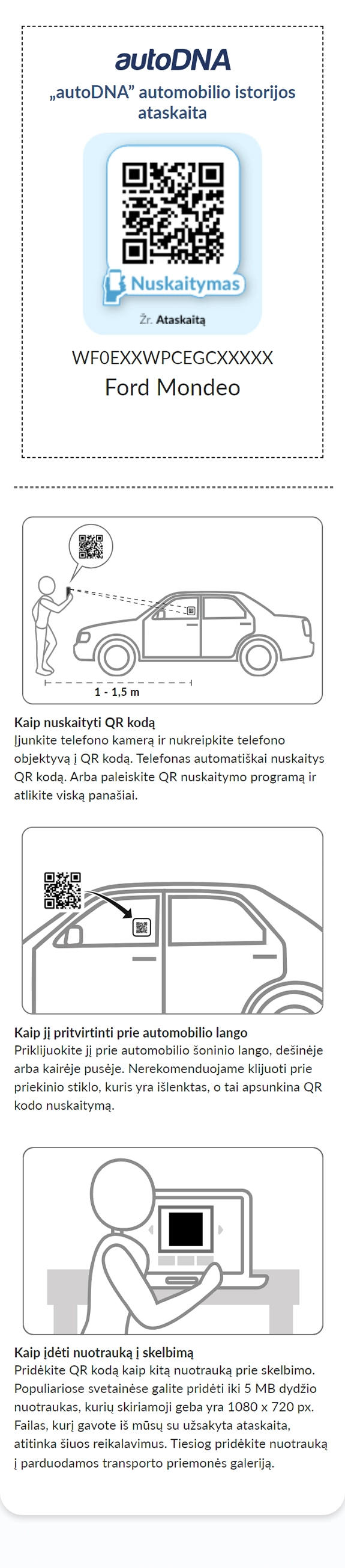 autoDNA automobilio istorijos ataskaita -QR kodas