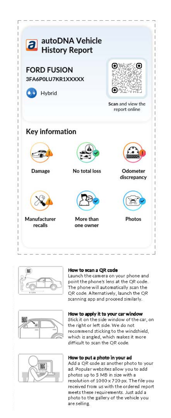 autoDNA Vehicle History Report - QR code