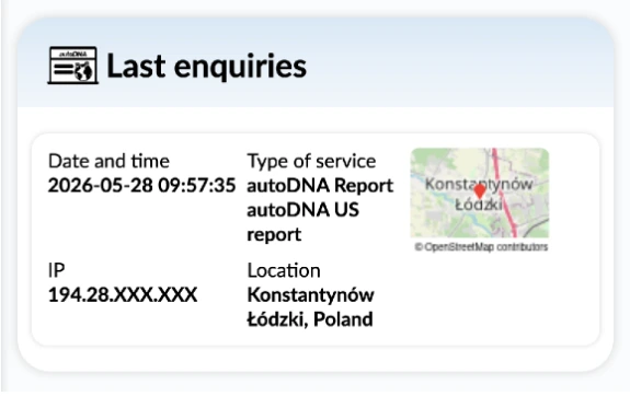 autoDNA Vehicle History Report - last enquiries