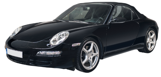 Juodas ‘Porsche’ automobilis rėmelyje su jungikliu ‘Patikra prieš / po autoDNA patikros’.