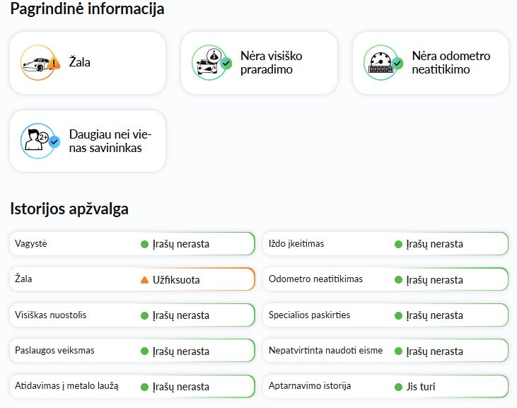 Įvadinė informacija „autoDNA“ transporto priemonės istorijos ataskaitoje